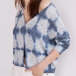 Anthropologie Pilcro V-Neck Blue Tie-Dye Cardigan Size Large